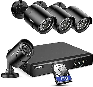 ANNKE 8CH H.2653K Lite surveillance security camera system with artificial intelligence human / vehicle detection function, 4 x 1920TVL 2MP cable CCTV IP66 camera, suitable for indoor and outdoor, rem