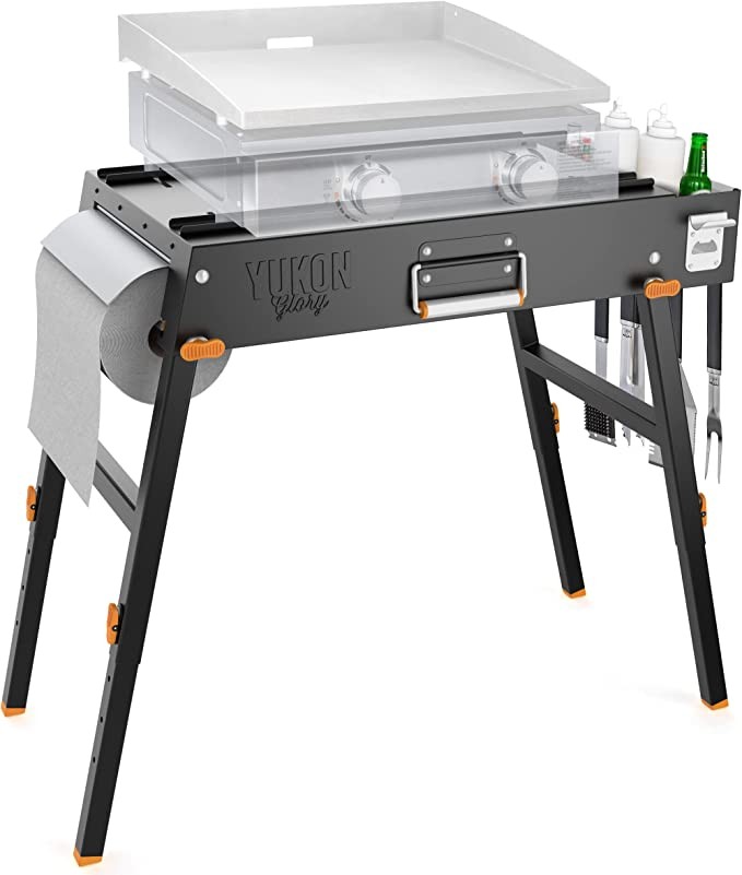 Yukon Glory Universal Portable Grill Table/Flat Top Grill with Built-in Grill - Designed for tabletop blackstone grills and many others - Outdoor cooking camping and tailgating
