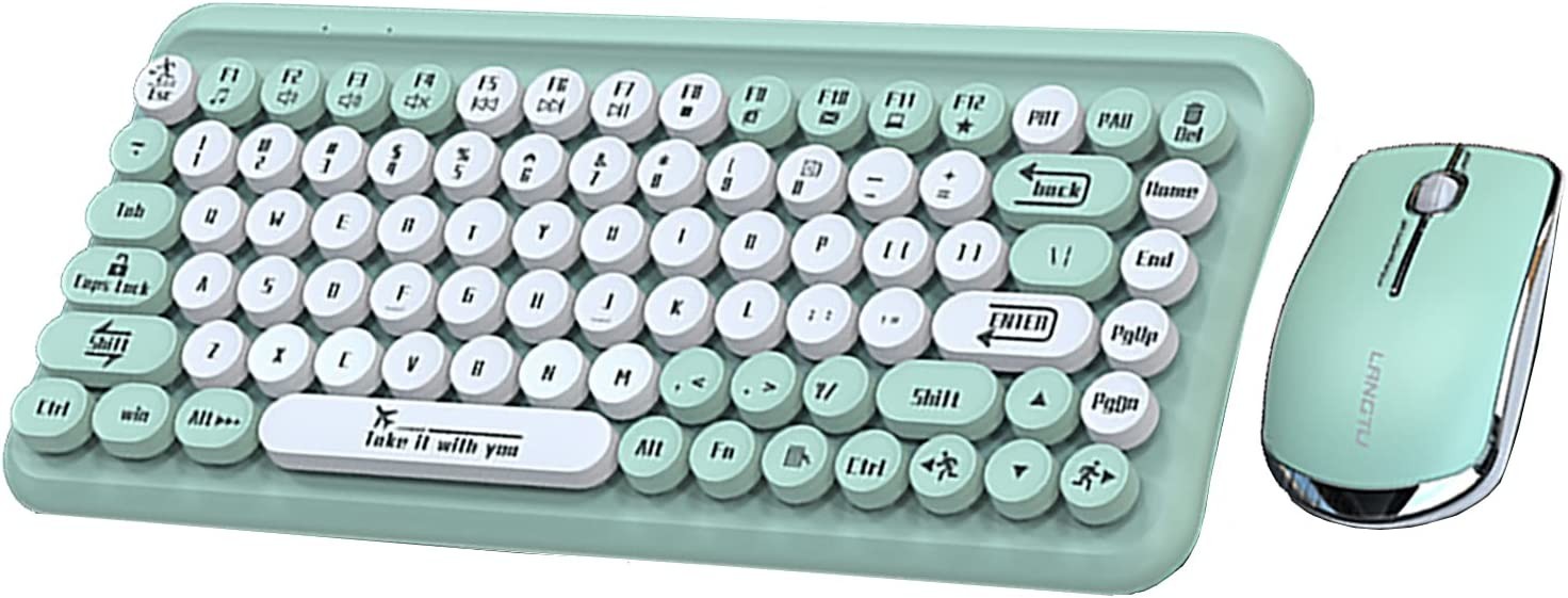 Wireless Computer Keyboard and Mouse Set, Mini Compact 85 Key Typewriter Retro Round Keycap Laptop Keyboard with 2.4GHz Connection and Optical Mouse, Ideal for Home Office Use(*)