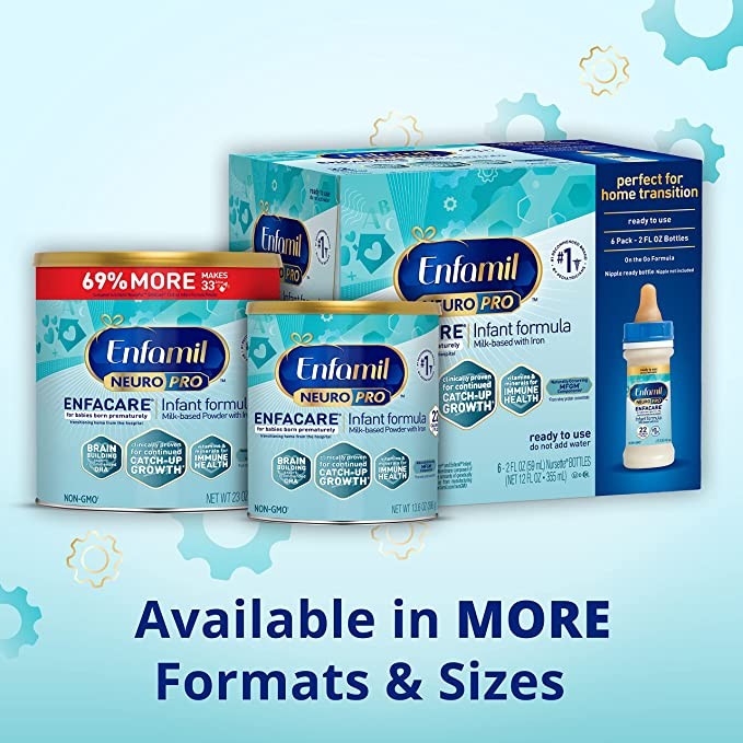 meadjohnson Enfamil NeuroPro EnfaCare Preterm Infant Milk Powder, Can, 12.8 oz, 363 g (6 Cans), Contains Iron, MFGM, Omega 3 DHA, Prebiotics for Growth Support (May Pack)
