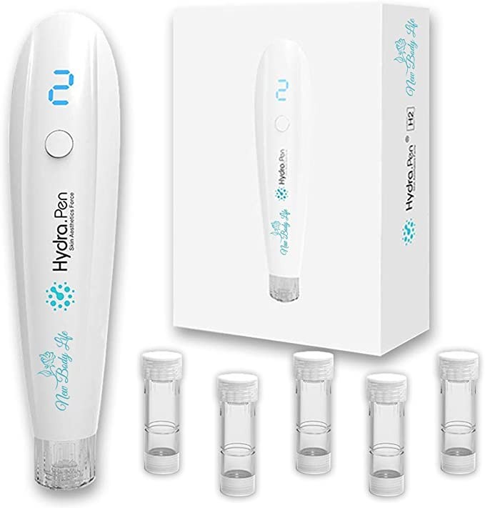 Dr Pen Hydra Pen H2 Particle Pen - Automatic Serum Applicator HydraPen - Amazing Skin Care Tool for Home Personal Use - 5 Cartridges (3 12 Pins 0.25mm + 2 Round Nano 0.15mm)